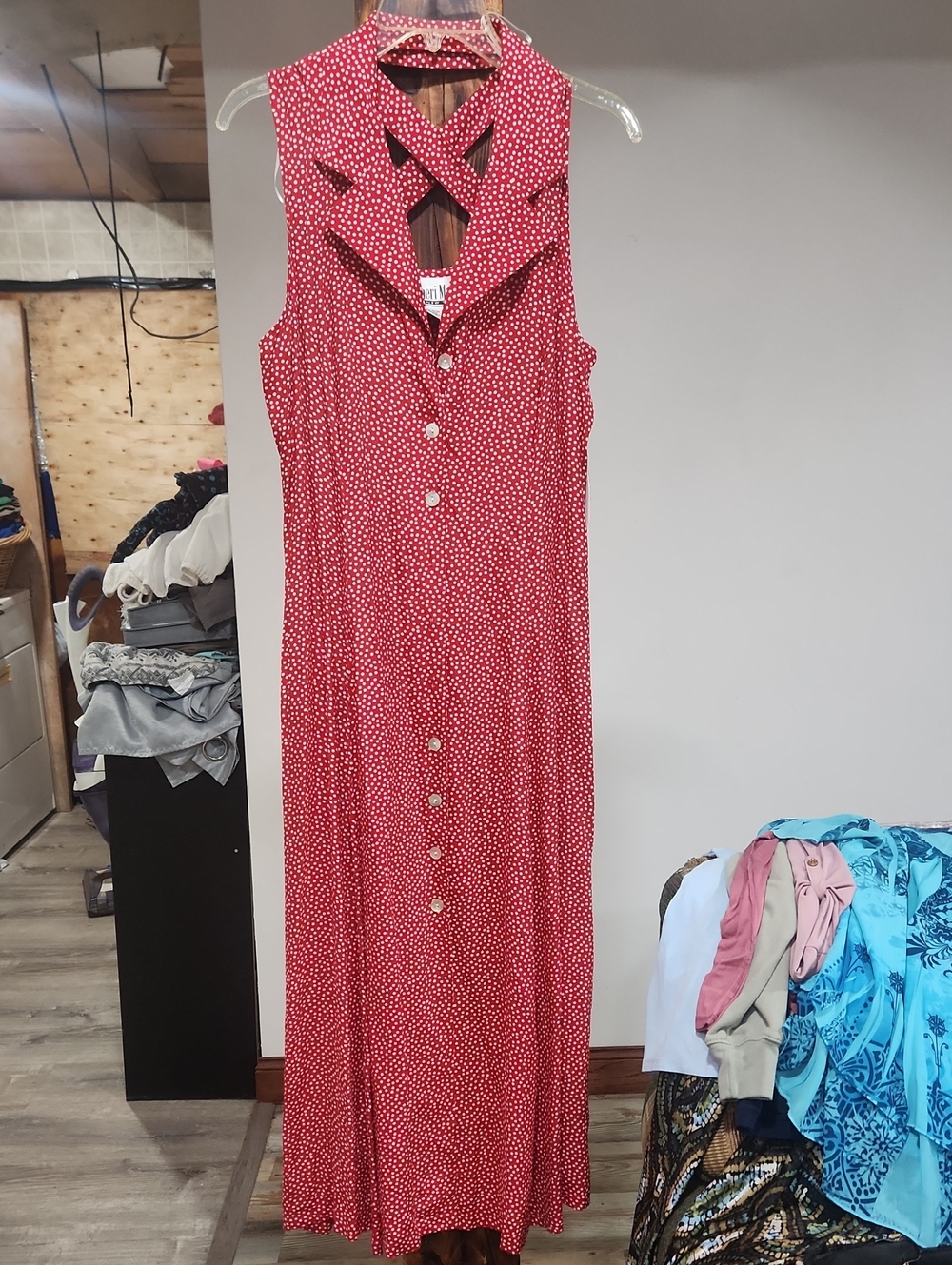 Macy's Red Polka Dot Sleeveless Button-Front Maxi Dress